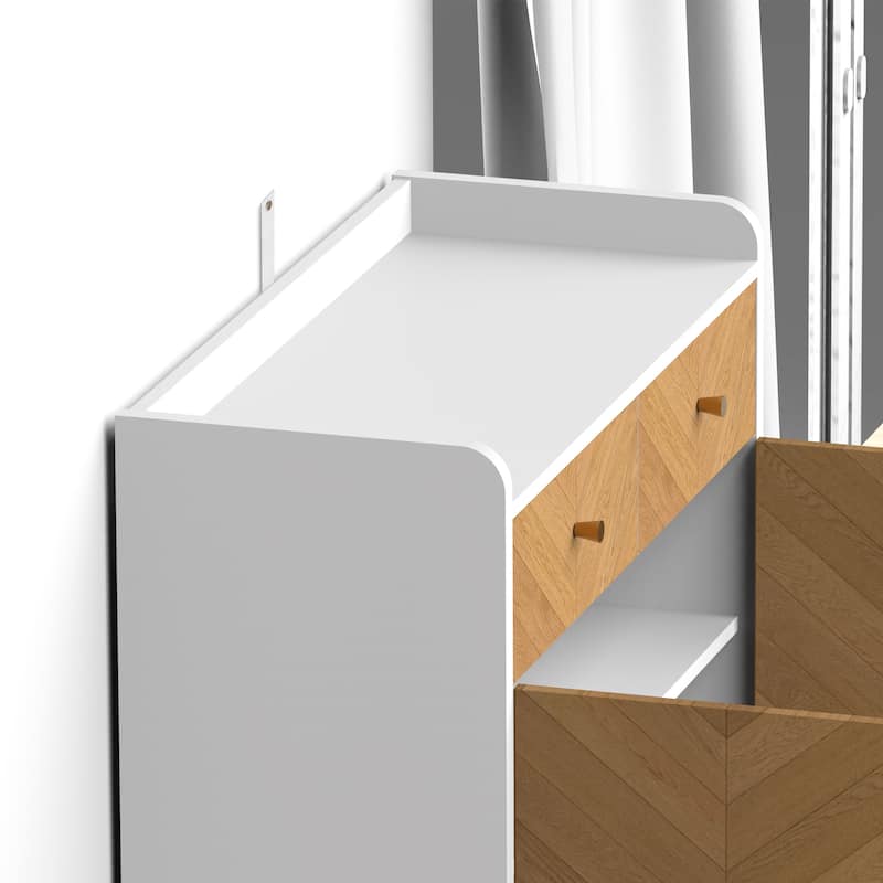 Shoe Cabinet, 4-Tier Shoe Rack Organizer with 2 Drawer, Herringbone Wooden Freestanding Shoe Storage Cabinet with 2 Door