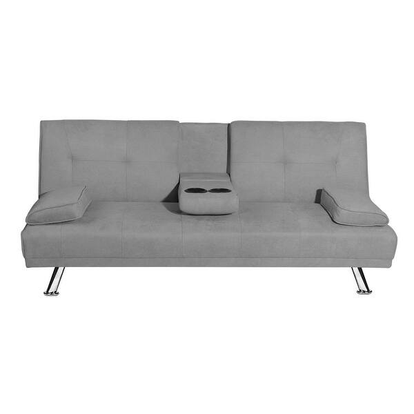 Linen Convertible Futon Sofa Bed 2 Cup Holders   Overstock   31727155