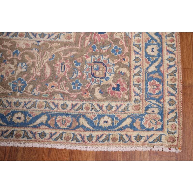 Traditional Pink Mashad Persian Vintage Rug Hand-Knotted Wool Carpet - 9'4" x 12'5"