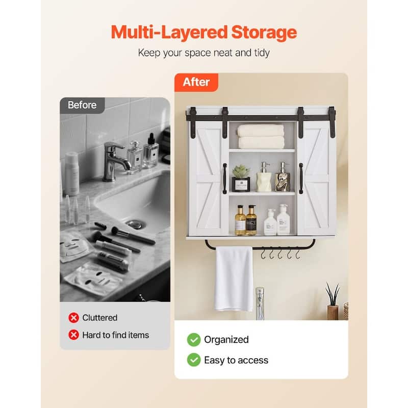 White Bathroom Wall Cabinet with Adjustable Shelves and Multi-Layer Storage for Small Space - 31” x 9” x 30”