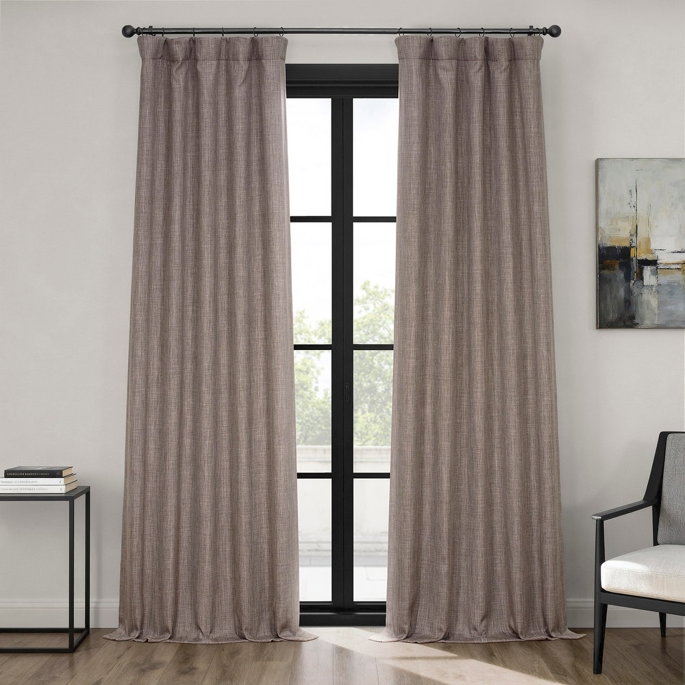 Exclusive Fabrics Textured Faux Linen Room Darkening Curtains for Bedroom & Living Room Curtains (1 Panel)