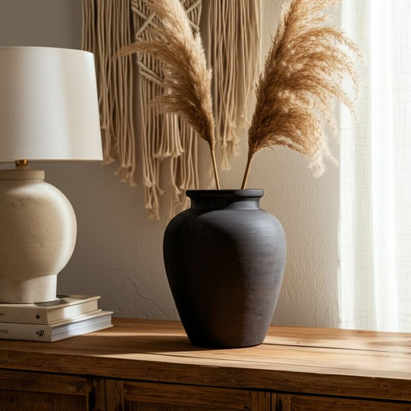 Decorative Round Pottery Vase for Home Decor