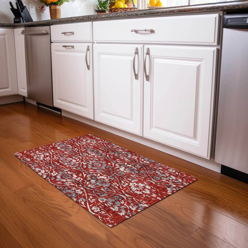 Premium Washable Super Soft Floral Damask Mayfield Rug - Red - 1'8" x 2'6"