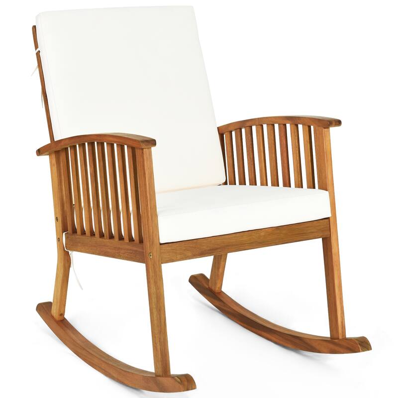 Gymax 3 Pieces Acacia Wood Rocking Bistro Set w/ Coffee Table and