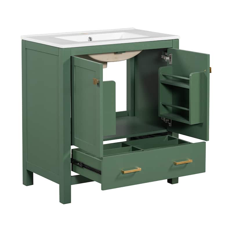 Roomfitters Modern 60" Double Bathroom Vanity Set with Ceramic Sinks, Storage Shelves and Divided Drawers