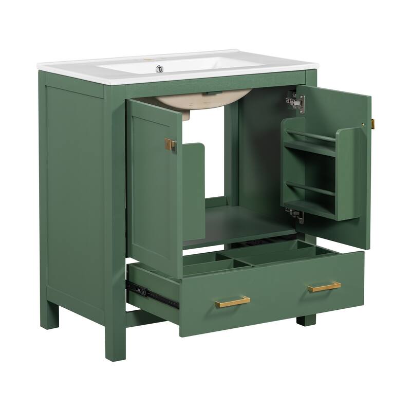Single Sink Vanity for Bathroom Freestanding Storage Cabine with Double Door Organizers, Divided Drawer and Soft-Close Doors