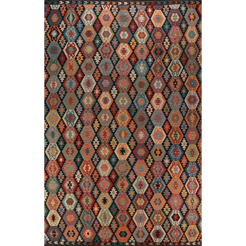 All-Over Kilim Oriental Large Rug Flatweave Wool Carpet - 10'4"x 15'10"