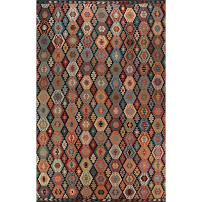 All-Over Kilim Oriental Large Rug Flatweave Wool Carpet - 10'4"x 15'10"