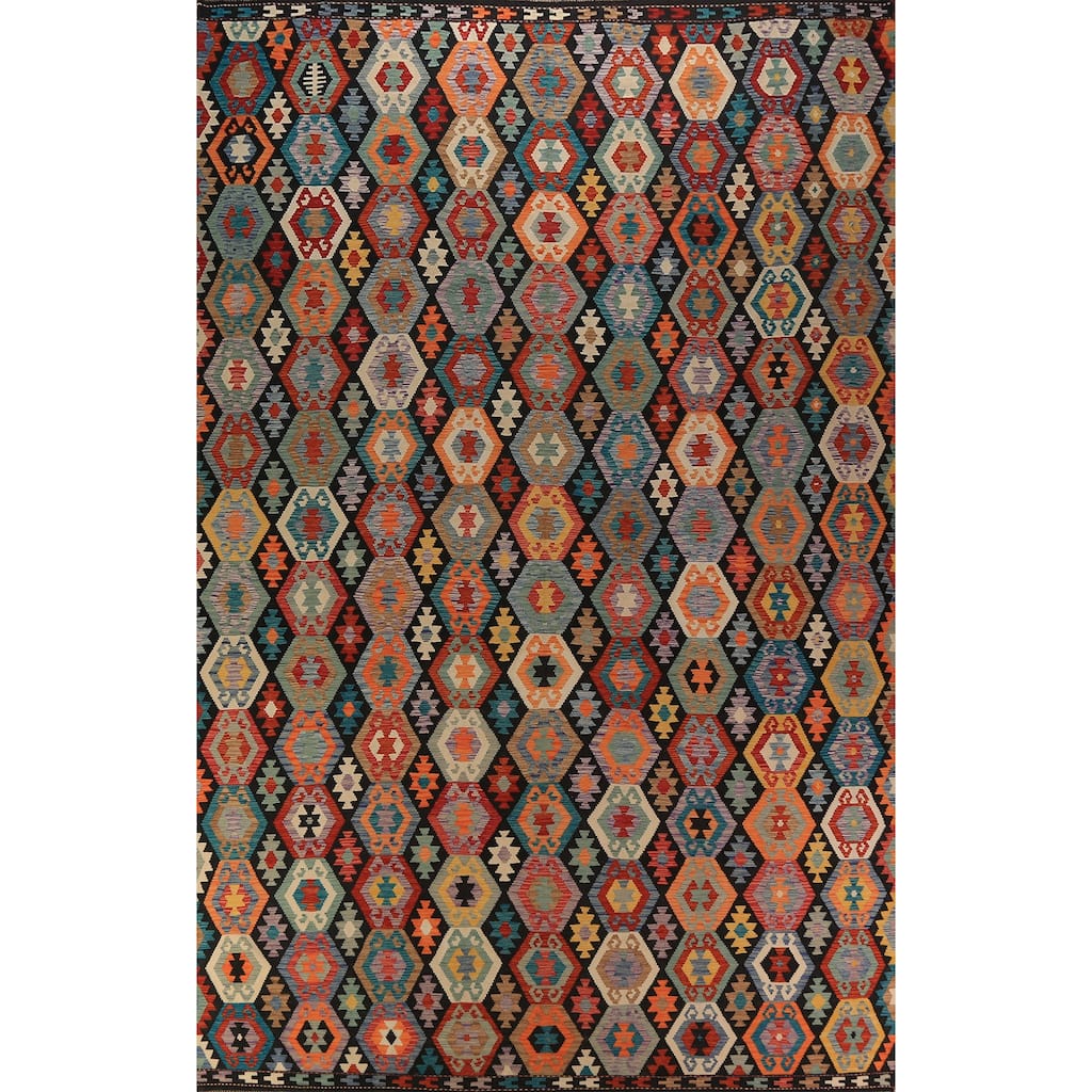 All-Over Kilim Oriental Large Rug Flatweave Wool Carpet - 10'4"x 15'10"