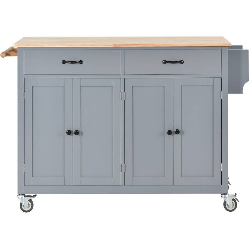 Kitchen Island Cart with Solid Wood Top, Locking Wheels, Spice & Towel Rack - Blue
