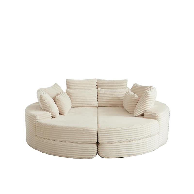 78.5" Corduroy Round Oversized 2-In-1 Sofa Bed, Neck Pillow Design With Four Throw Pillows