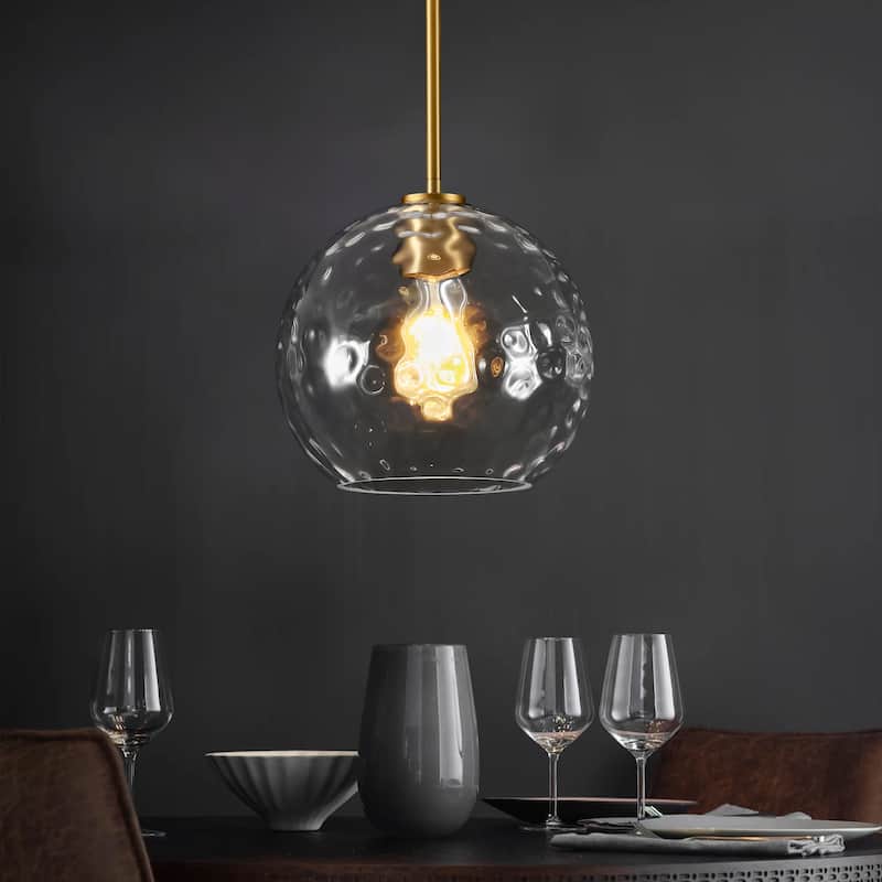9.8" W 1-Light Modern Contemporary Gold/Black Metal Mini Hanging Pendant Lights with Clear Textured Glass Globe Shade