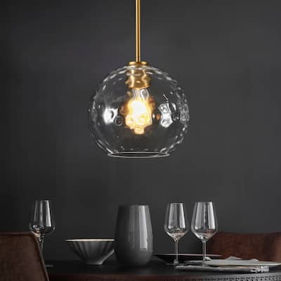 9.8" W 1-Light Modern Contemporary Gold/Black Metal Mini Hanging Pendant Lights with Clear Textured Glass Globe Shade
