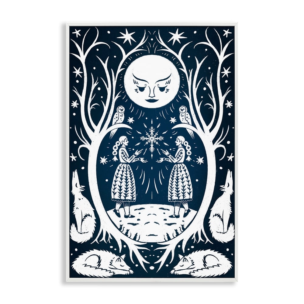 Stupell Woodland Folk Girls with Moon Framed Giclee Art Design By Hannah Moren