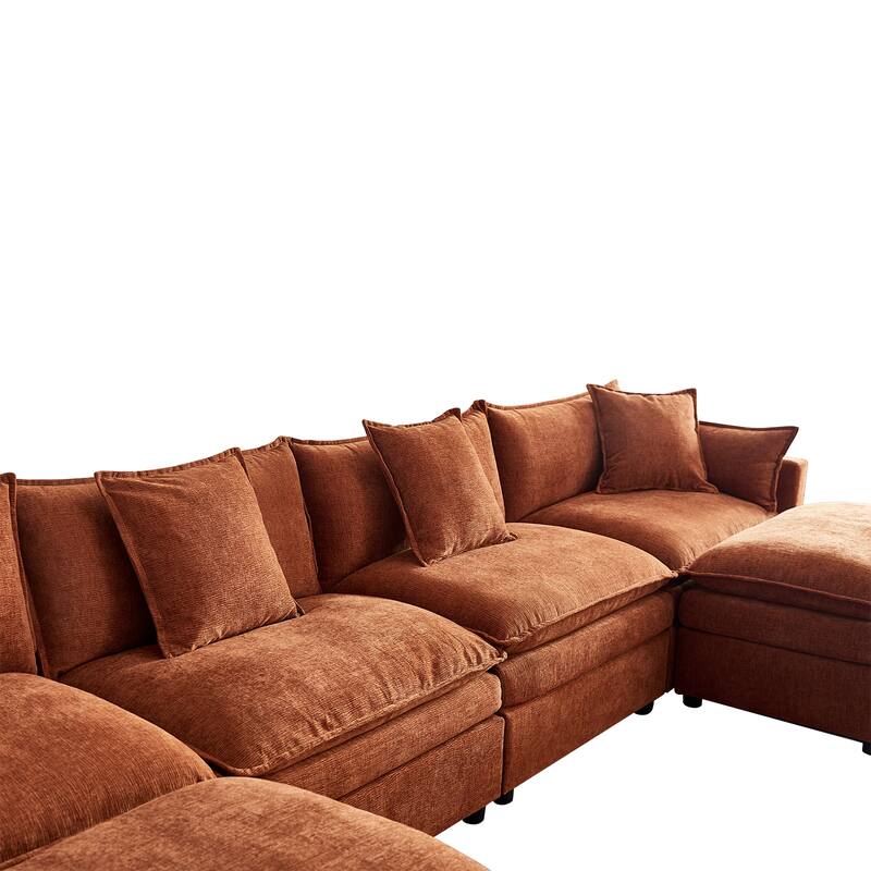 142.52" U-Shaped 6-Seater Sectional Sofa with Convertible Chaise and Ottomans, Spacious Cloud Couch for Comfort