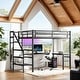preview thumbnail 2 of 8, Luxury Full XL Size Loft Bed with L-shaped Desk and USB, Metal Loft Bed with Wardrobe, Adjustable Shelf & LED, Black