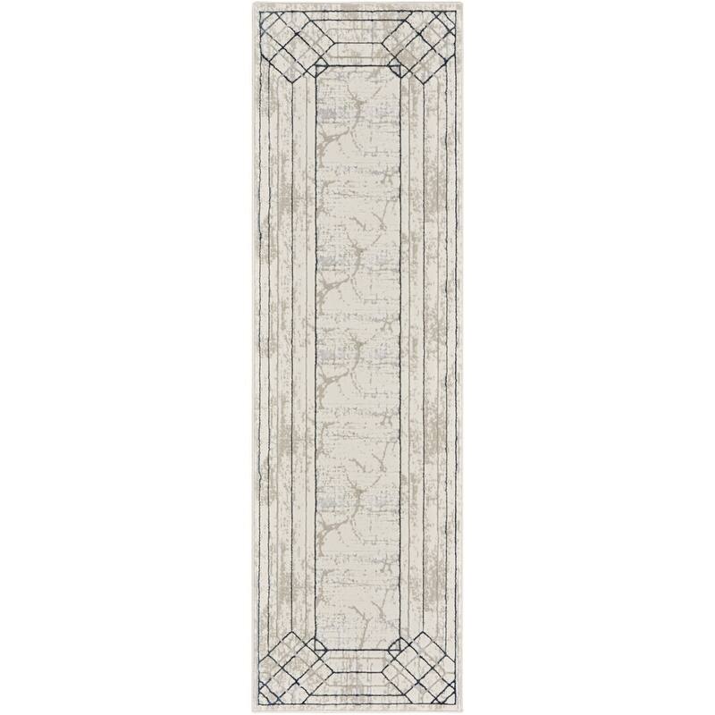 Duvuf Power Loomed Geometric Abstract Modern Non Skid Stain Resistant Area Rug By HomeRoots - 90' X '27' X '0.39