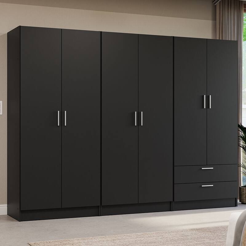 MADESA 6 Doors 2 Drawers Wardrobe Set Bedroom Storage Cabinet - Black
