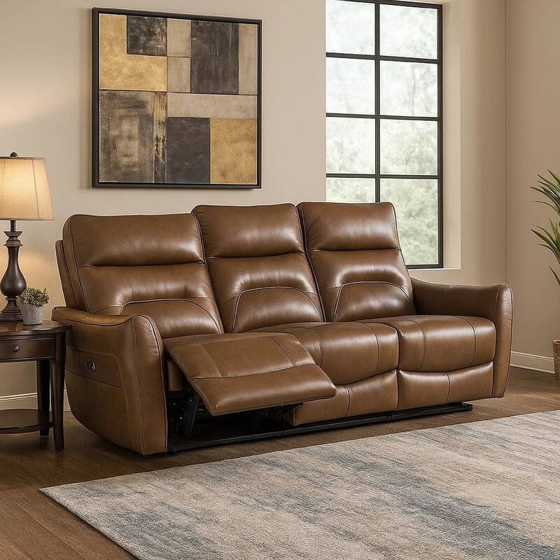 Teren Power Recliner Sofa, 86 Inch, Brown Grain Leather