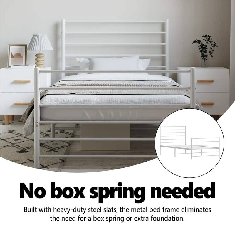 vidaXL Metal Bed Frame with Headboard, No Mattress