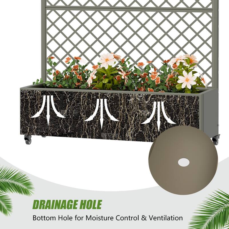 Raised Garden Bed Planter with Trellis Movable Planter Box with Lockable Wheels