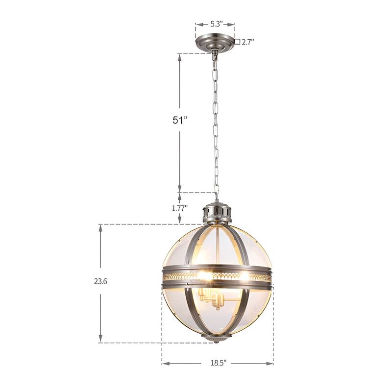 Victorian Chrome Glass Ornament Pendant, Entryway Globe Dimmable Chandelier, Medieval Hotel & Ancient Times Style