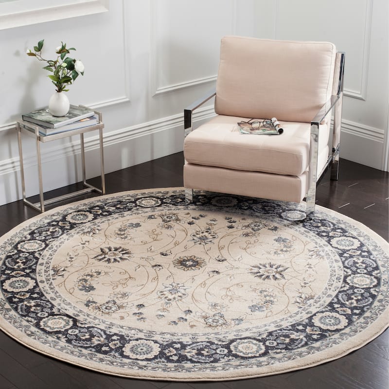 SAFAVIEH Lyndhurst Sydell Traditional Oriental Rug - 7' Round - Light Beige/Anthracite