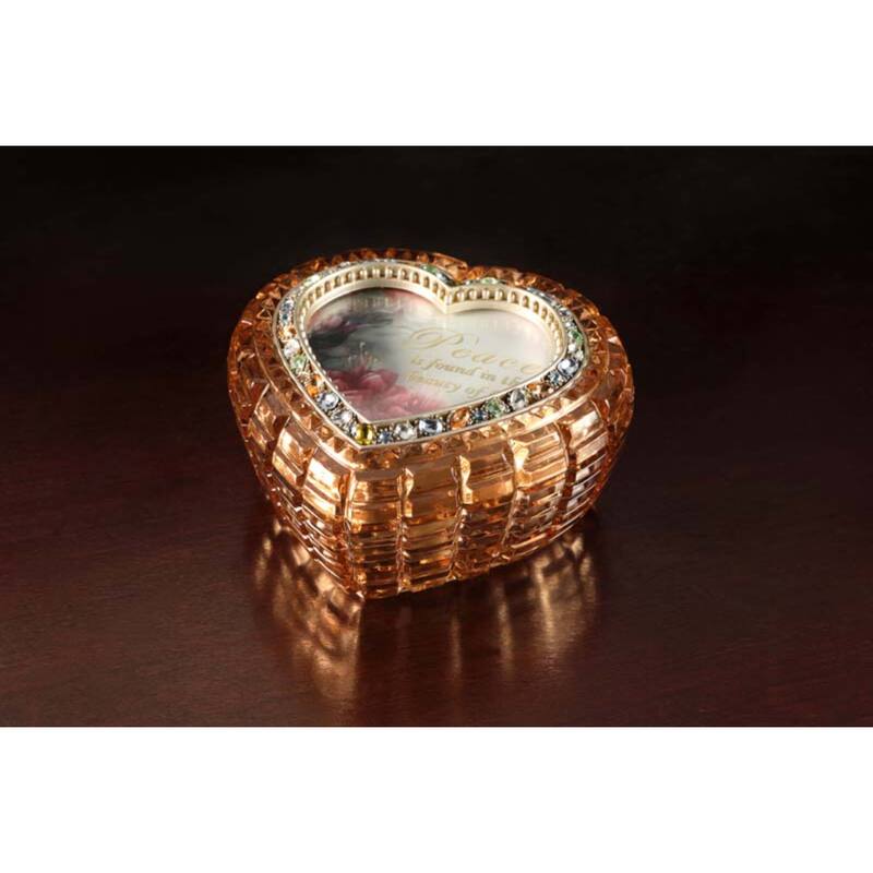 Set of 4 Amber Heart Shaped Decorative Jewelry Music Boxes, 4.5"