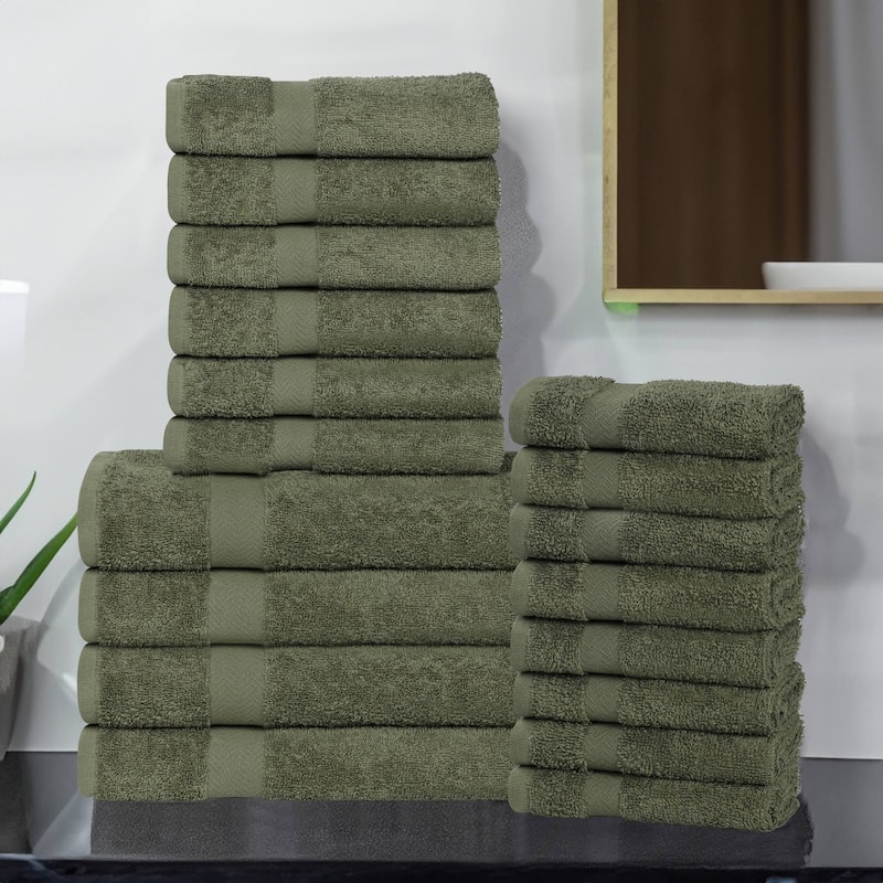 Superior Franklin Cotton Lightweight 18-Piece Assorted Towel Set - Forest green