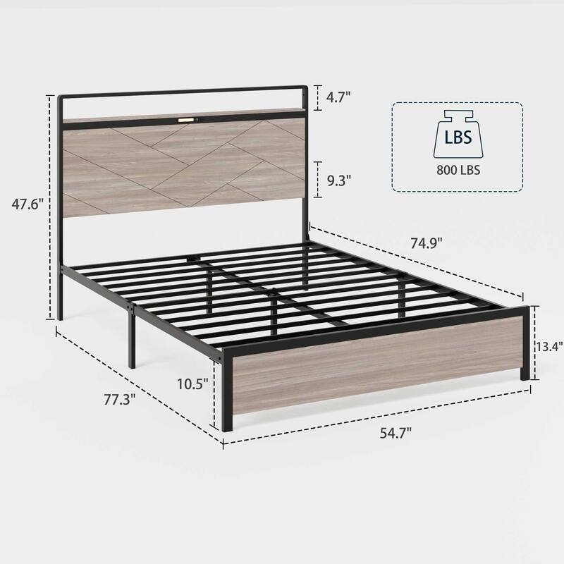 Bed Frame Full Size, Wooden Platform Bed Frame With Storage Led Light Headboard And 2 USB, Large Underbed Storage