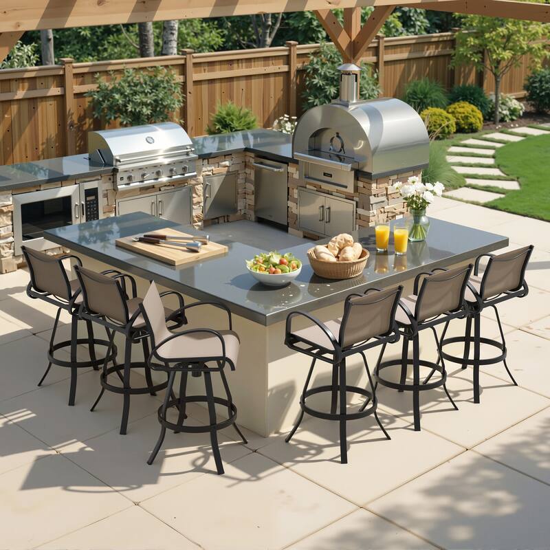 Crestlive Products Outdoor Patio All-weather Aluminum Swivel Bar Stools Sunbrella - Augustine Ashe - 6PC