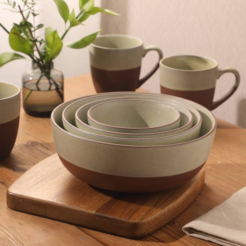 Gibson Elite William Crest 4 Piece Nesting Bowl Set, Stoneware Reactive Glaze, 5", 6.25", 7.5", 9", Prep & Serving Bowls