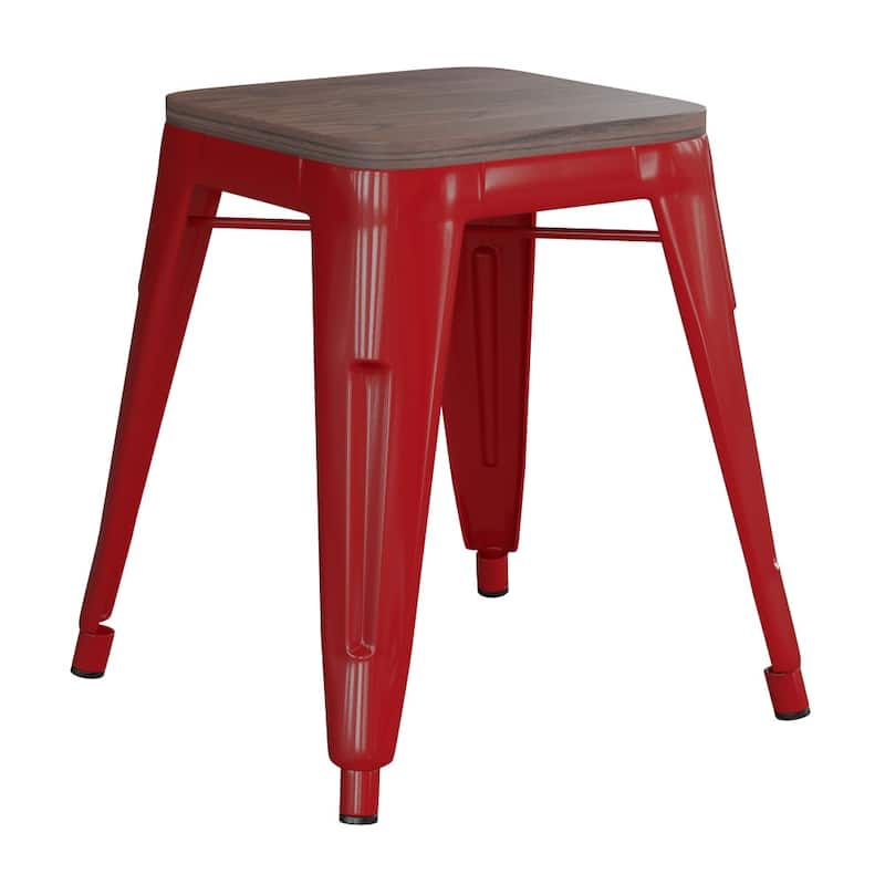 Set of 4 18" Table Height Indoor Stackable Metal Stool with Wood Seat