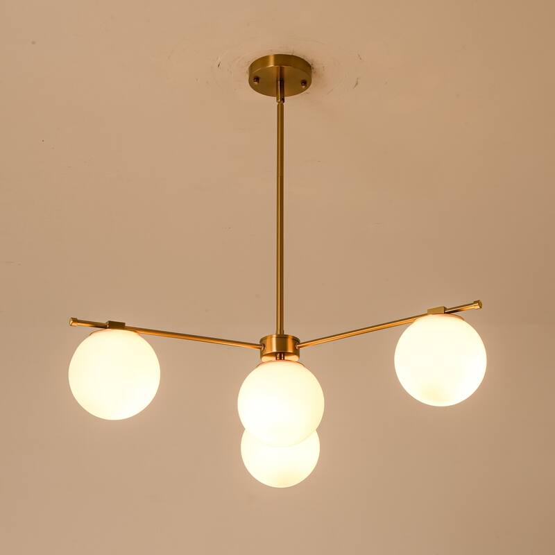 4-Light Mid-Century Modern Gold Metal Globe Pendant Light - Frosted Glass Sphere Fixture for Dining Room - 4 Light
