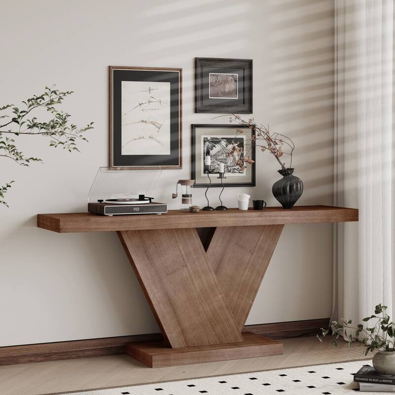 Rossetta Modern Artistic Geometric Design Wooden Console Table with Wide Tabletop
