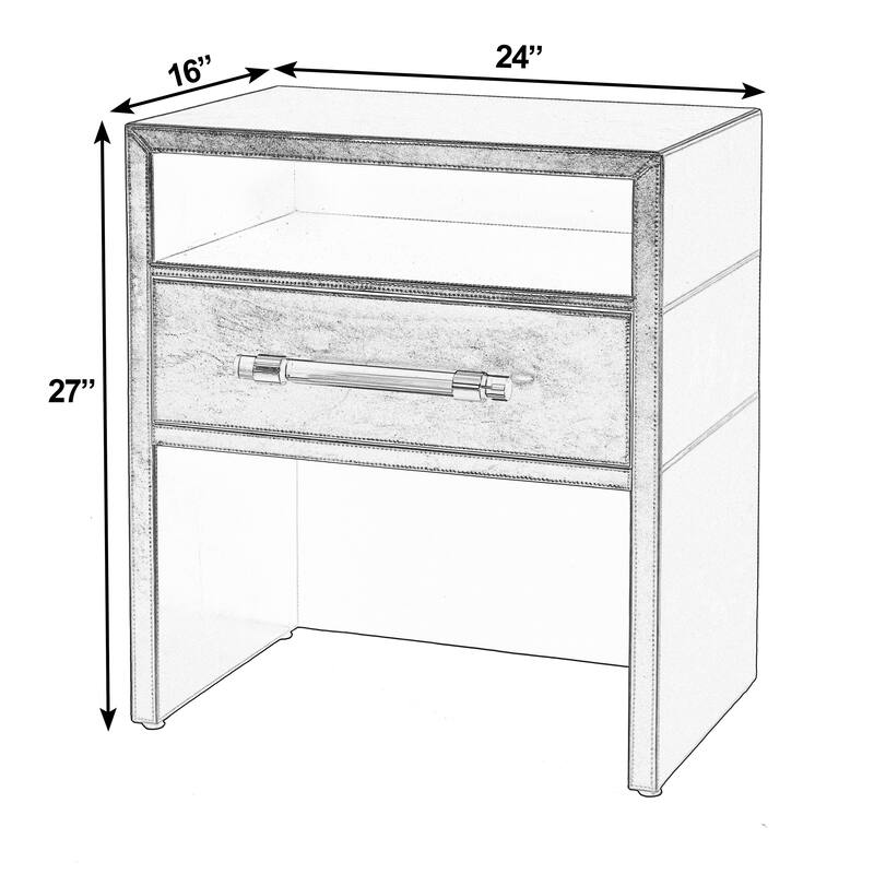 Allman 24 in. W Rectangular Wood and Leather 1 Drawer Nightstand with Open Shelf