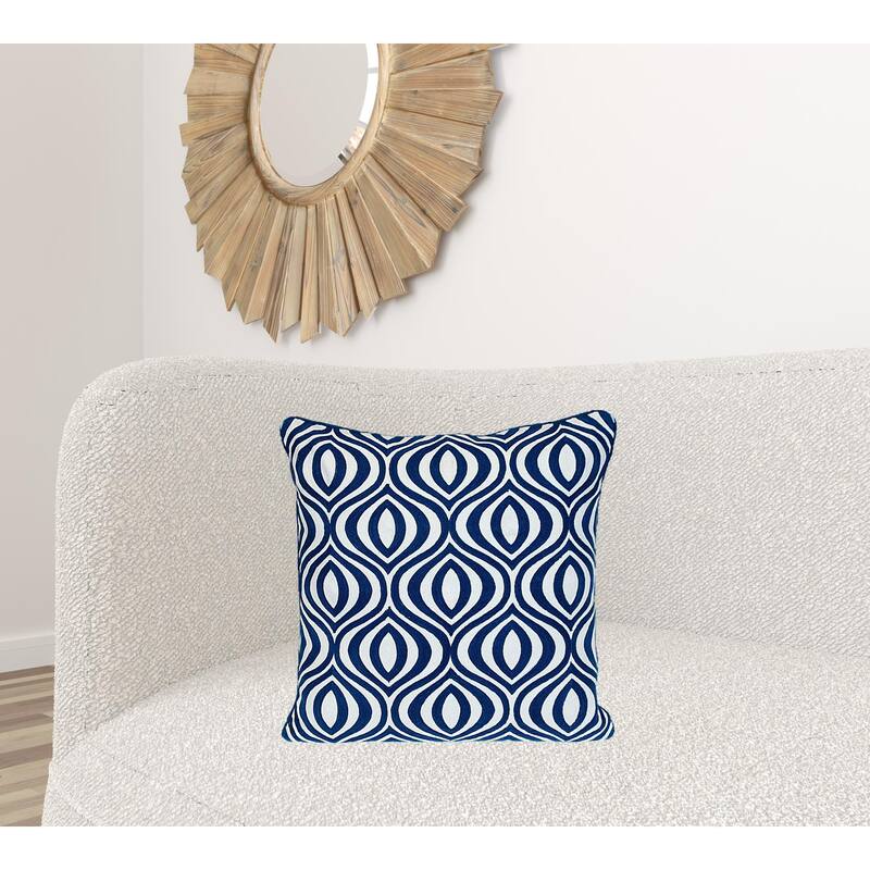 HomeRoots 18" X 18" Blue 100% Cotton Geometric Zippered Pillow