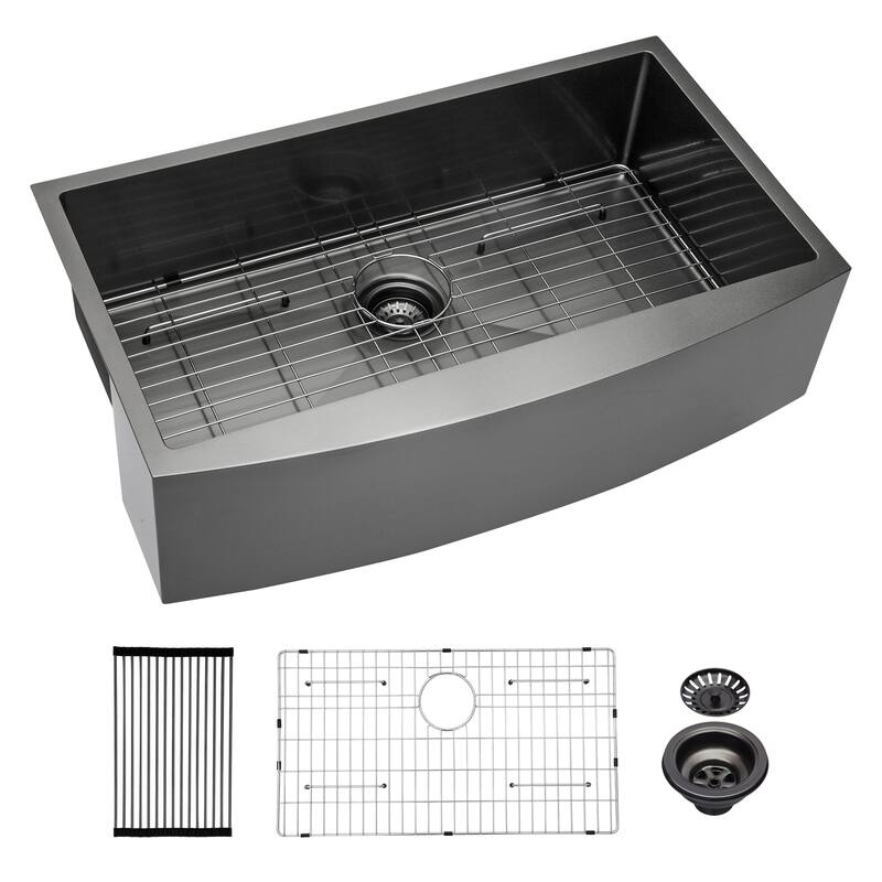 Stainless Steel Apron Front Kitchen Sink Gunmetal Black 16 Gauge 10 Inch Deep Single Bowl