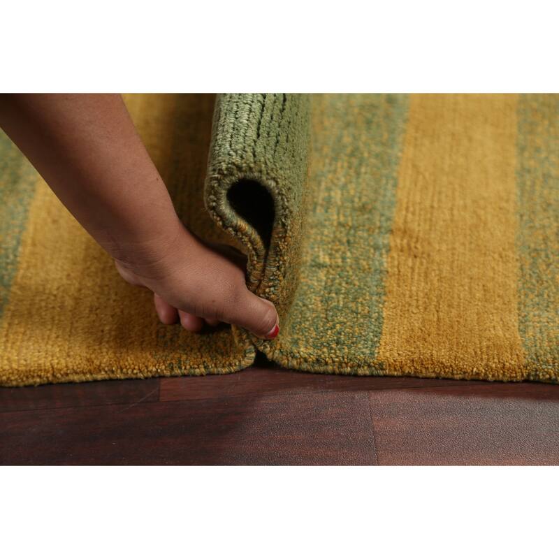 Vegetable Dye Striped Nepalese Oriental Area Rug Wool Handmade Carpet - 6'2" x 8'11"