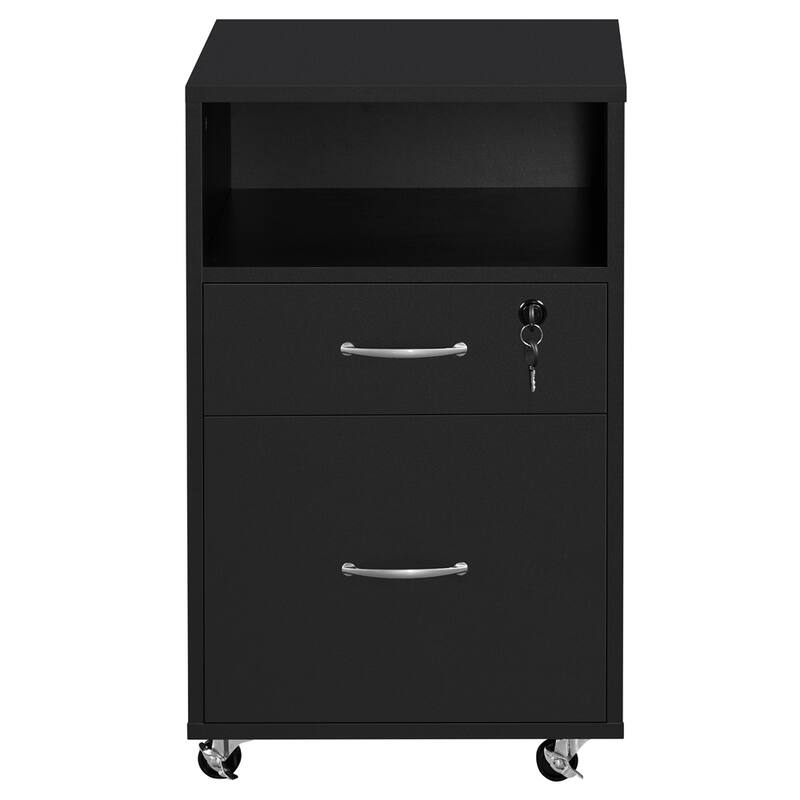 Yaheetech Rolling File Cabinet with 2 Drawers and 1 Open Shelf Filing Cabinet for Home Office - Black