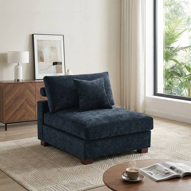 Modern Upholstered Chenille Modular Sectional Sofa with Pillow - Blue-Armless