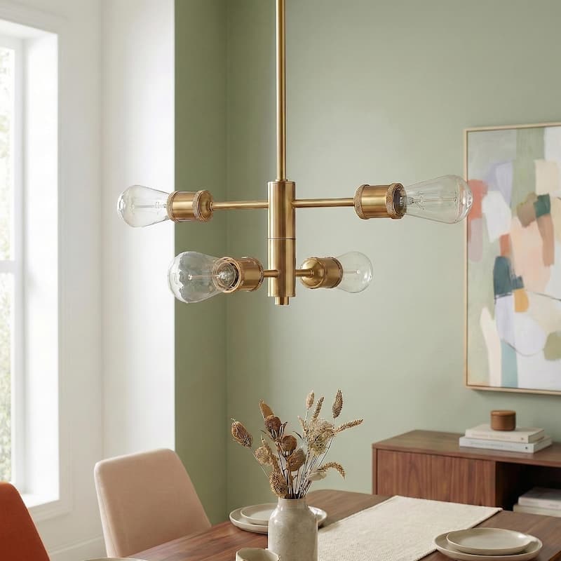 Porch Four-Light Modern Pendant with Satin Brass Finish - Gold