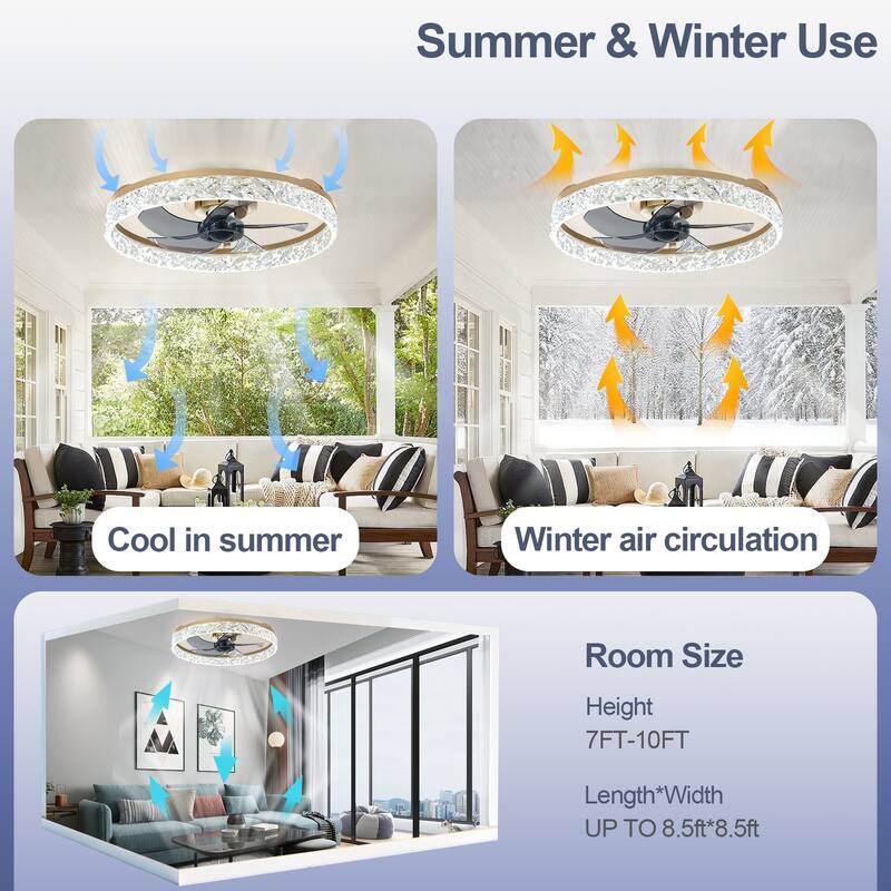 Low Profile Ceiling Fan with Light: 20-16 Inch, App Remote Control, Dimmable 3 CCT LED, 6 Wind Speeds, Ultra Quiet