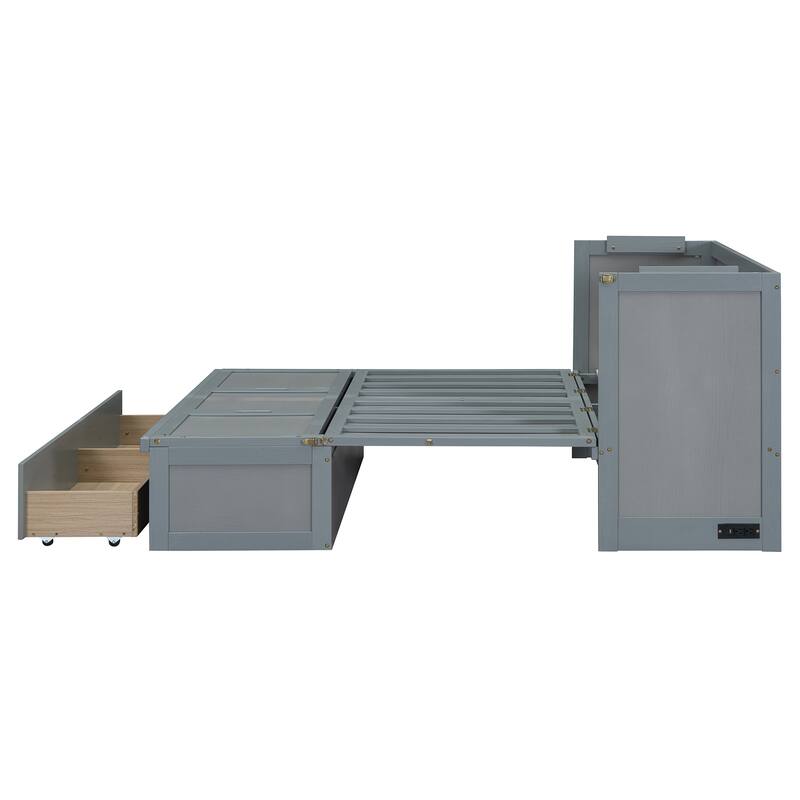 Murphy Bed Cabinet Wall Bed with Drawers and USB Port