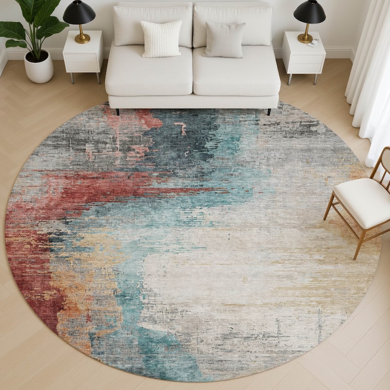 Premium Washable Super Soft Abstract Soid Mayfield Rug - Teal - 8' x 8'