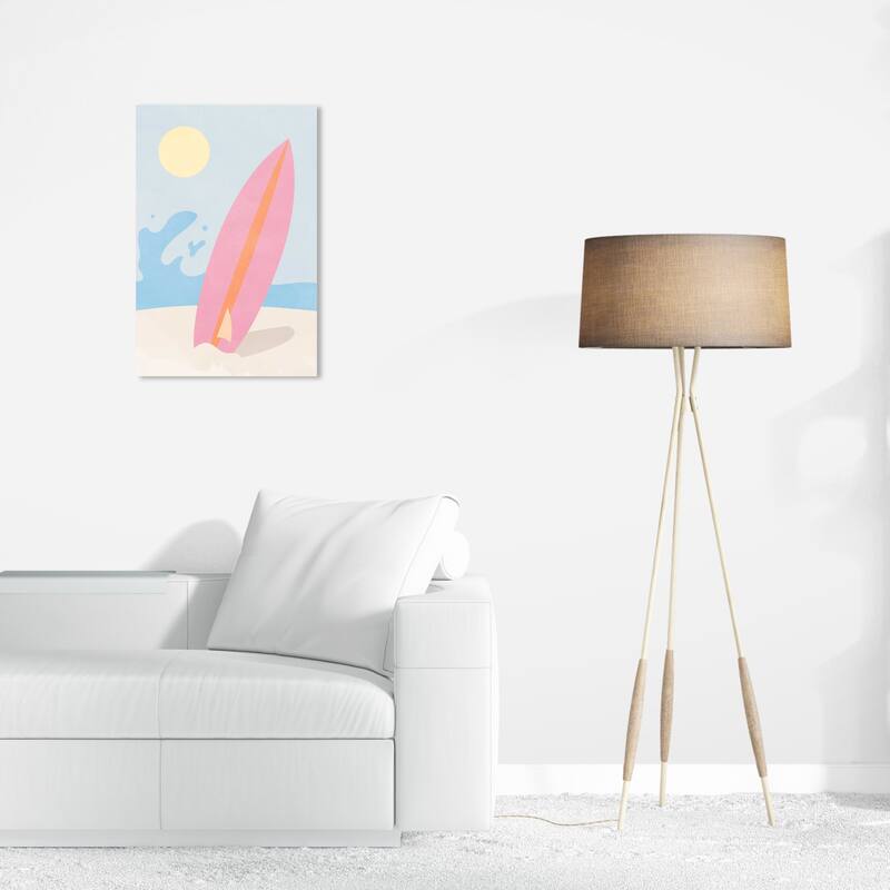 Wynwood Studio Canvas Nautical and Coastal Pink Summer Surf Pink and Mid-Century Modern Wall Art Canvas Print - 24 x 16