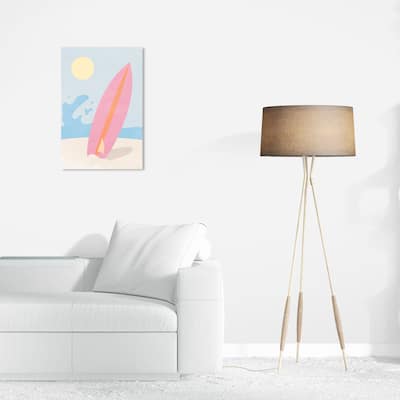 Wynwood Studio Canvas Nautical and Coastal Pink Summer Surf Pink and Mid-Century Modern Wall Art Canvas Print