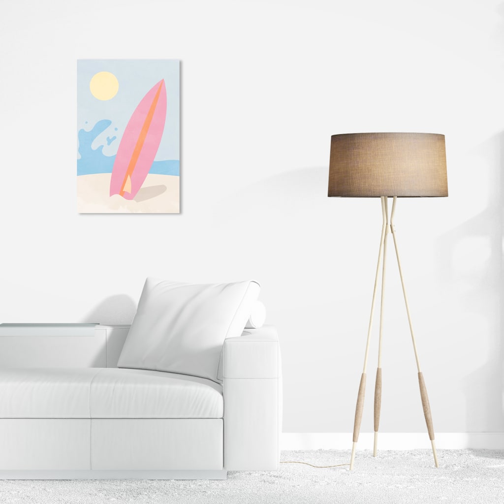 Wynwood Studio Canvas Nautical and Coastal Pink Summer Surf Pink and Mid-Century Modern Wall Art Canvas Print