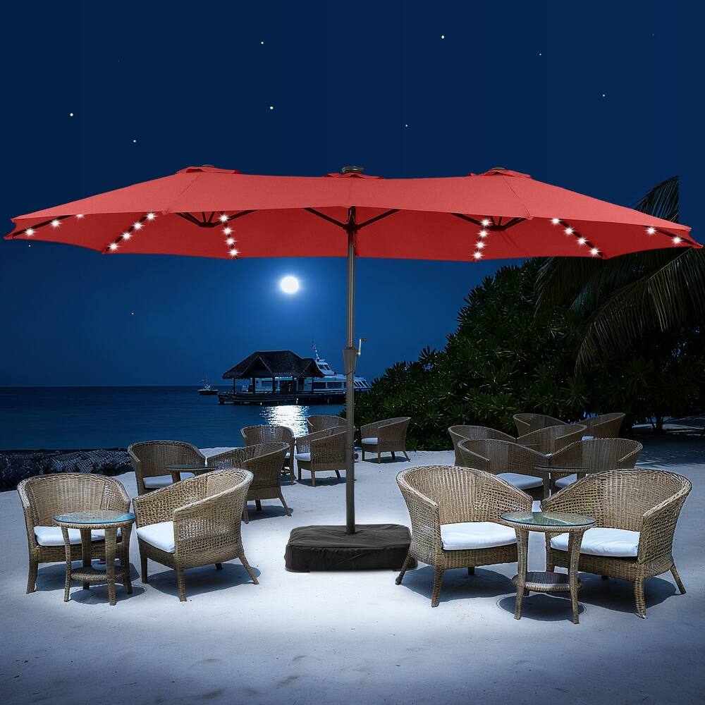 15ft Patio Umbrella Outdoor Market Umbrella with Base and LED Lights