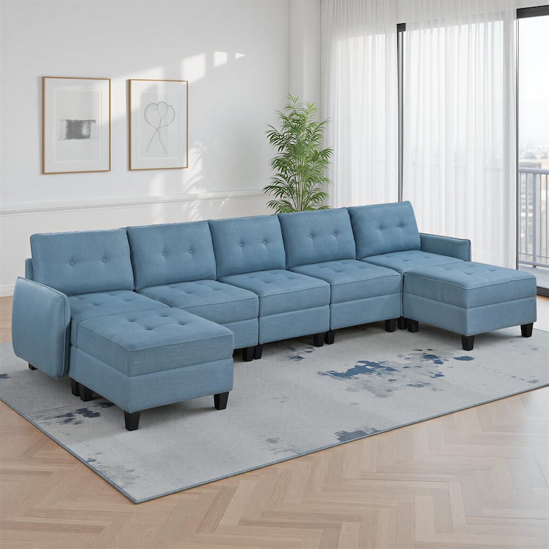 Dorian Textured 7-Piece Sectional Sofa - Storage and Two Ottoman